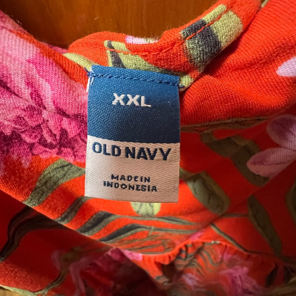 Old Navy Dark Orange Tropical Fit & Flare Strappy Mini Dress XXL-NEW - Picture 3 of 7